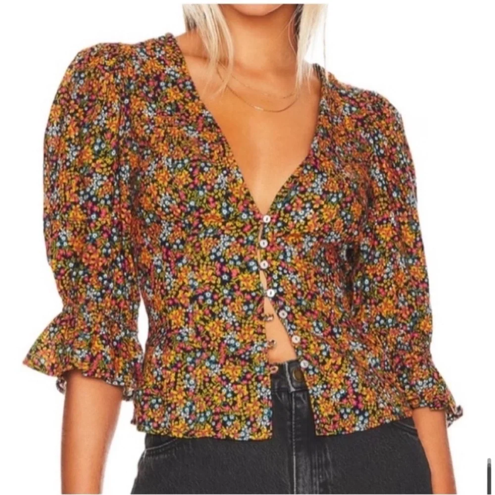 NWT Free People I Found You Printed Top in Navy Combo size medium